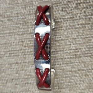 Silver-tone and Red Leather Cuff Canadian Bracelet